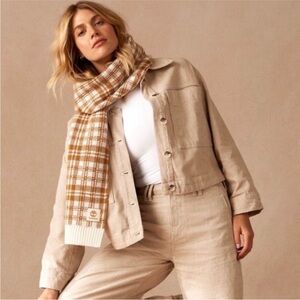 Timberland Tan & Cream Checkered Plaid Scarf NWOT